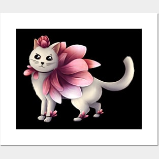 Cat with magnolia flowers Posters and Art